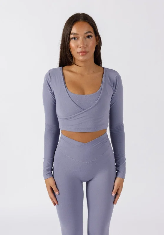 Women's shirt and tank for afternoon tea -AirSilk Long Sleeve Wrap Crop Moonlight