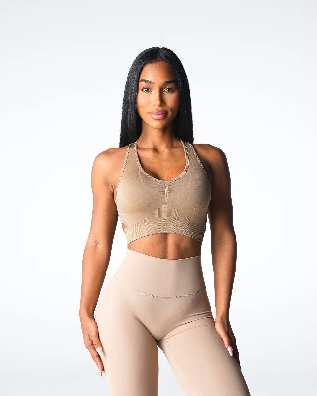 Sportswear tops for spandex-Beige Rise Seamless Bra