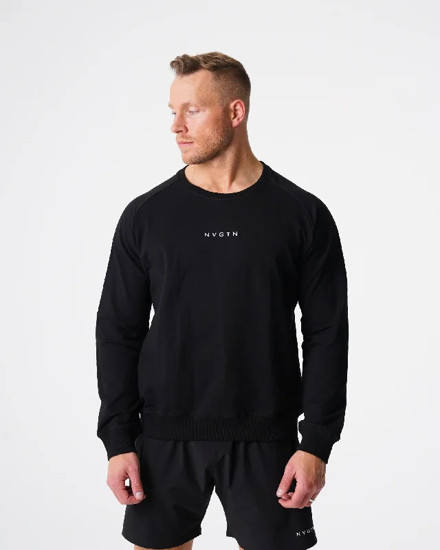 Sportswear tops for elastic-Black Crew Neck Sweatshirt