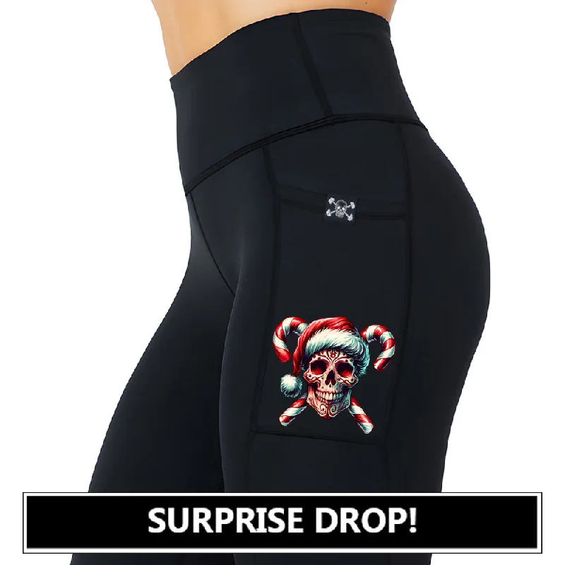 sports leggings for under waterproof uppers-Candy Cane Skull Leggings