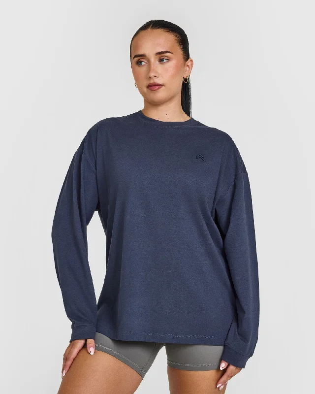 Sportswear tops for advanced-Classic Oversized Lightweight Long Sleeve Top | True Blue