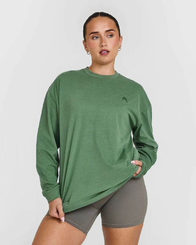 Sportswear tops for purple-Classic Oversized Lightweight Long Sleeve Top | Washed Forest Green