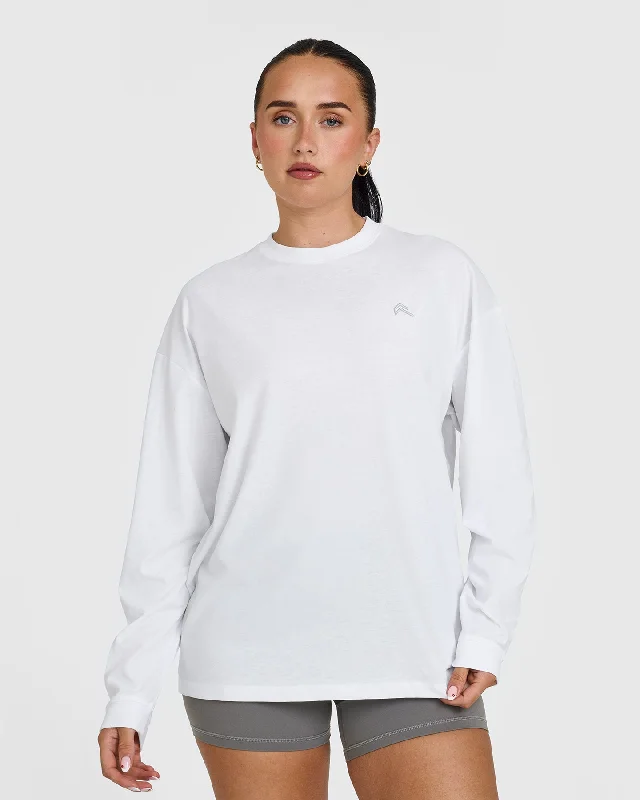 Sportswear tops for technical-Classic Oversized Lightweight Long Sleeve Top | White