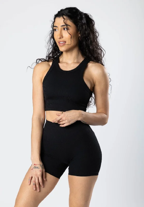 Women's shirt and tank with crisscross back -CloudRib™ Vital Crop Black