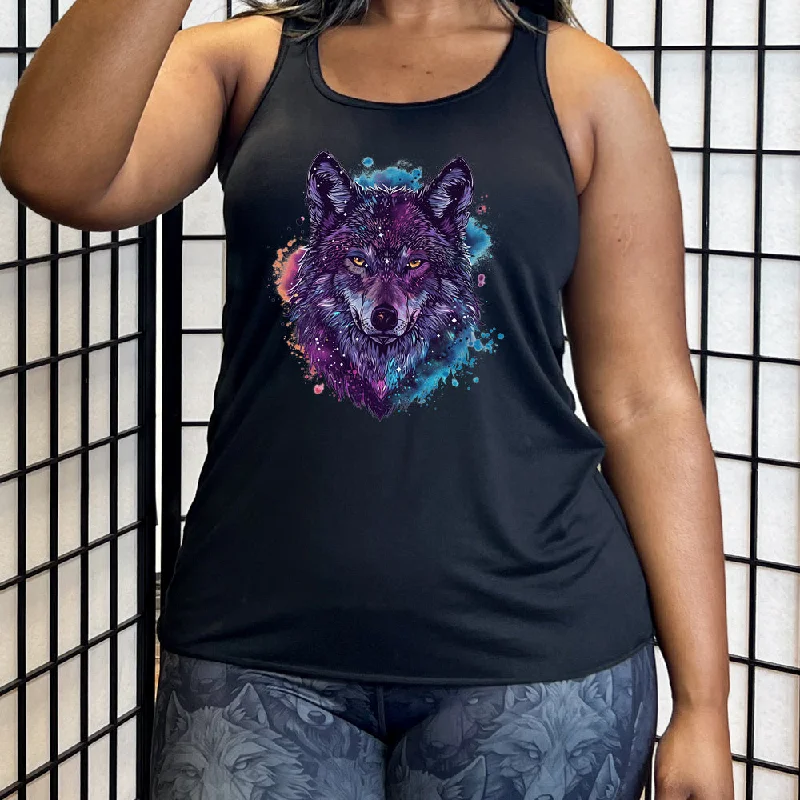 Women's shirt and tank with leaf hem -Cosmic Wolf Shirt