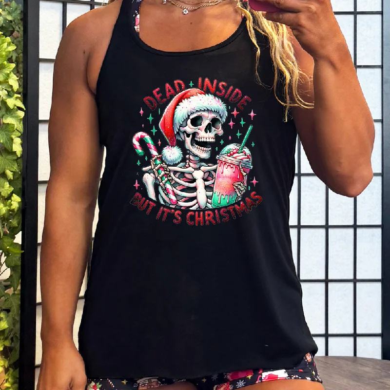 Women's shirt and tank with tiered design -Dead Inside But Its Christmas Skeleton Shirt