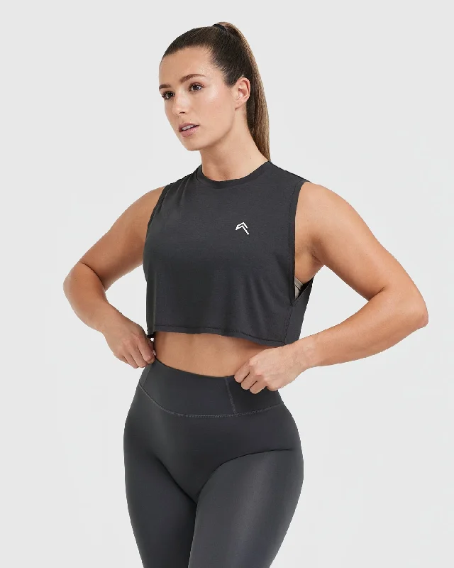 Sportswear tops for non-elastic-Go To Muscle Crop Vest | Coal