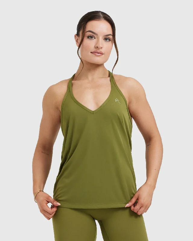 Sportswear tops for health-Go To Strappy Loose Vest | Olive Green