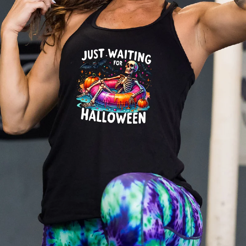 Women's shirt and tank with stripe hem -Just Waiting For Halloween Shirt