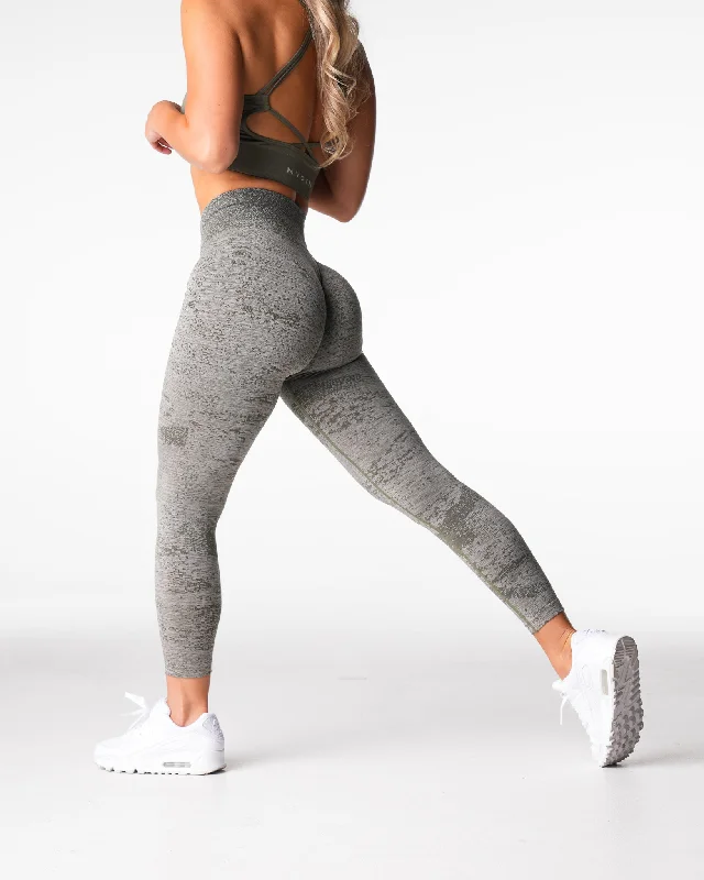 Sportswear tops for interval training-Khaki Green Digital Seamless Leggings