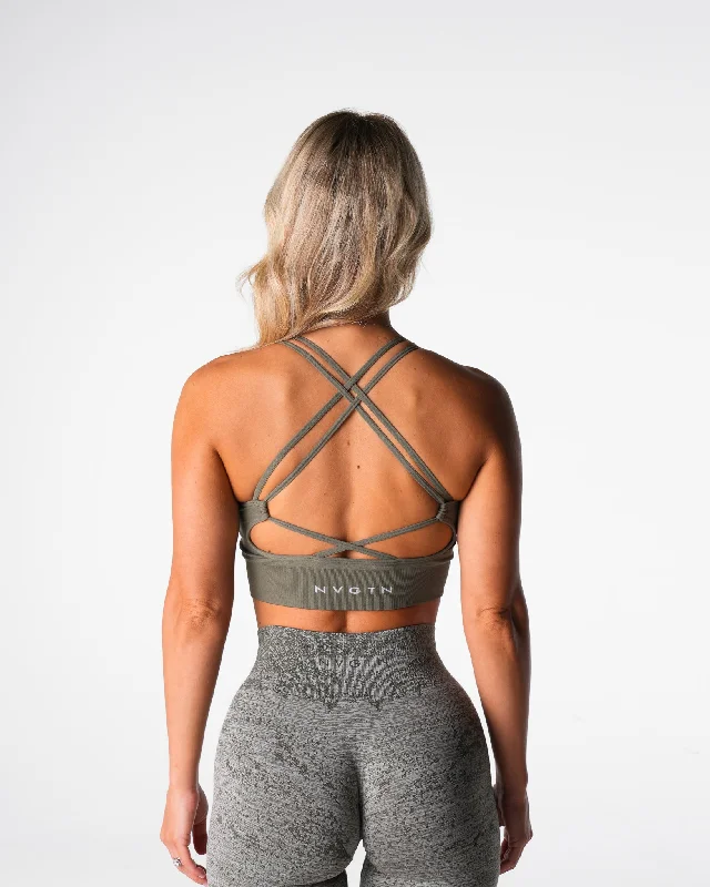 Sportswear tops for reliability-Khaki Green Virtue Seamless Bra