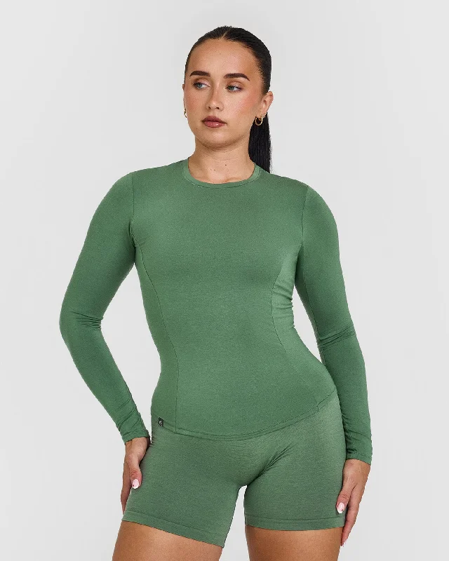 Sportswear tops for multicolored-Mellow Soft Long Sleeve Top | Forest Green