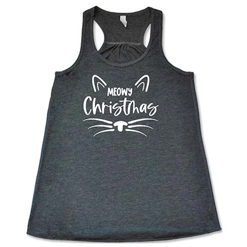 Women's shirt and tank with stripe insert -Meowy Christmas Shirt