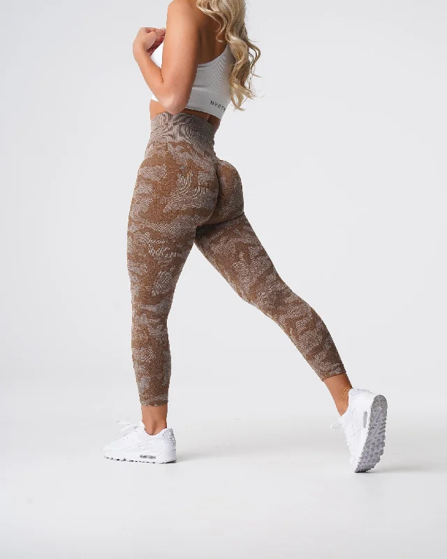 Sportswear tops for records-Mocha Camo Seamless Leggings