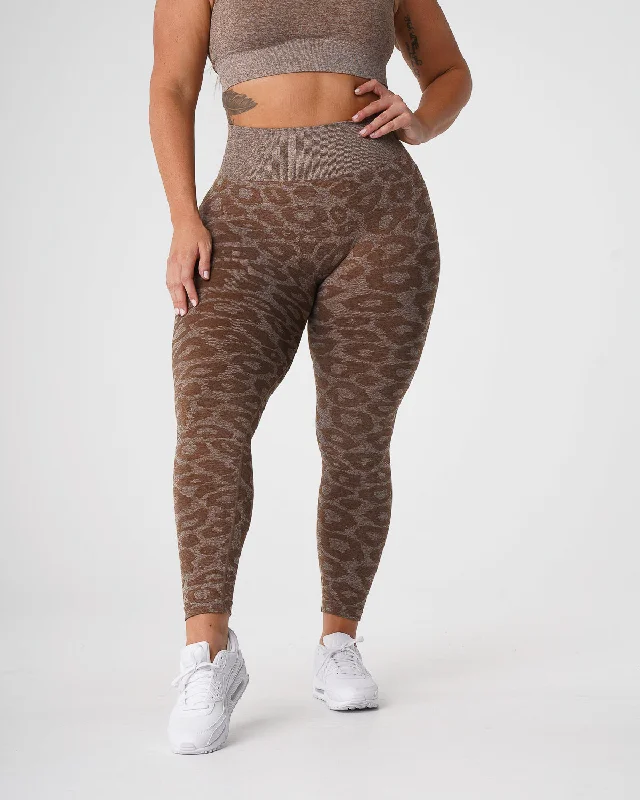 Sportswear tops for all genders-Mocha Leopard Seamless Leggings