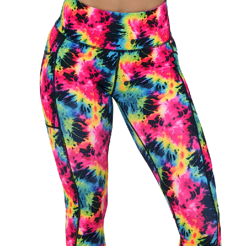 sports leggings for under minimalist soles-Neon Tie Dye Leggings