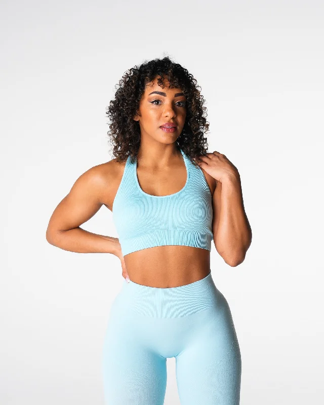 Sportswear tops for technology-Pastel Blue Limitless Ribbed Seamless Halter Bra