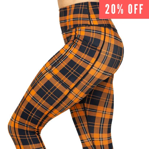 sports leggings for under hybrid soles-Pumpkin Patch Plaid Leggings