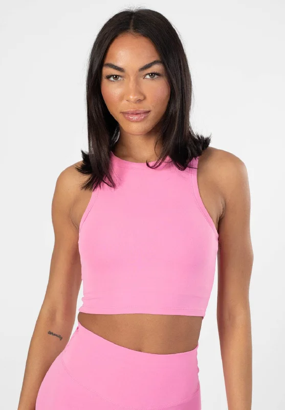 Women's shirt and tank with checkered pattern -RecStretch™ Classic Crop Bubble Gum