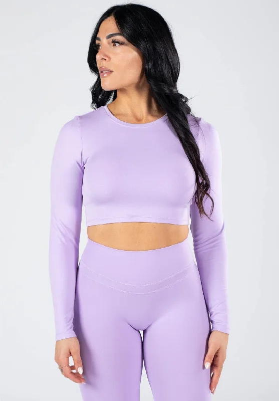 Women's shirt and tank with split back -Reluna™ Long Sleeve Crop Violet Sky