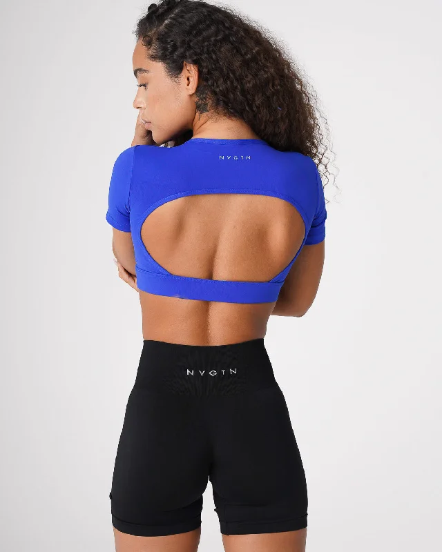 Sportswear tops for progress-Sapphire Blue Open Back Tee