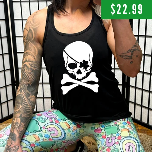 Women's shirt and tank for patio hikes -Shamrock Skull Shirt