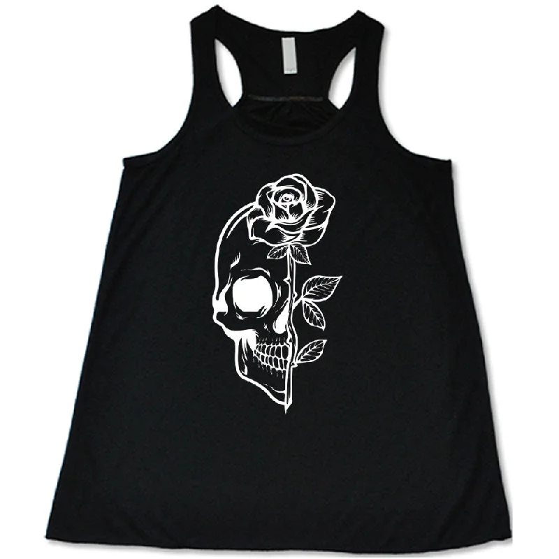 Women's shirt and tank with tie neck -Skull Rose Shirt