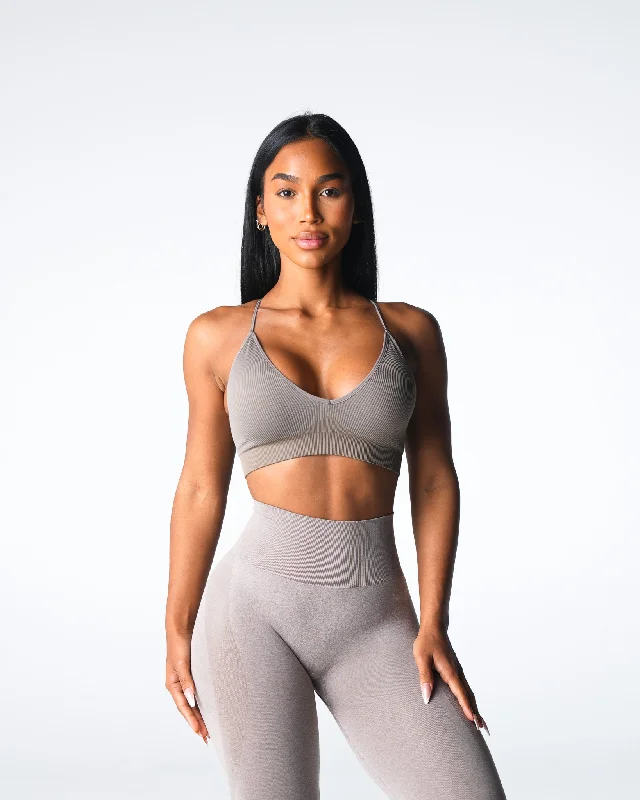 Sportswear tops for synthetic-Taupe Glimpse Ribbed Seamless Bra