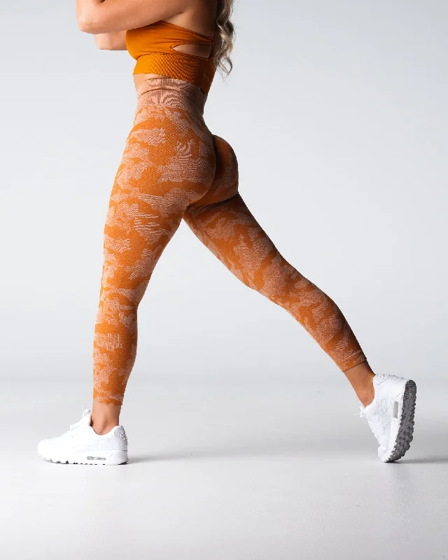 Sportswear tops for natural-Terracotta Camo Seamless Leggings