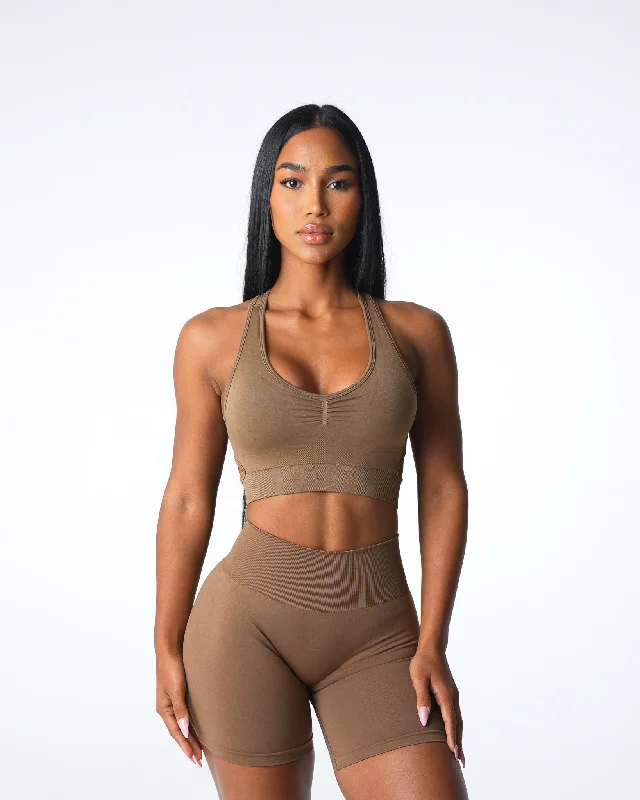 Sportswear tops for posture correction-Toasted Almond Rise Seamless Bra