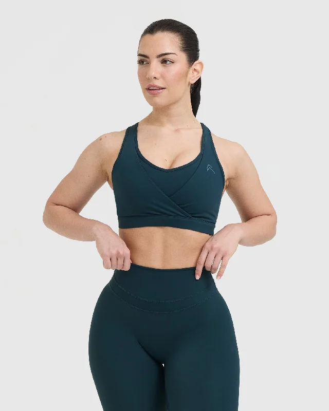 Sportswear tops for cool weather-Unified Layered Sports Bra | Oil Blue