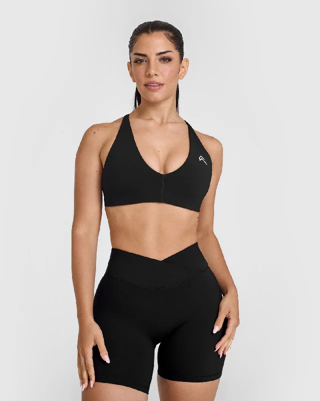 Sportswear tops for hydration-Unified Micro Bralette White Logo | Black