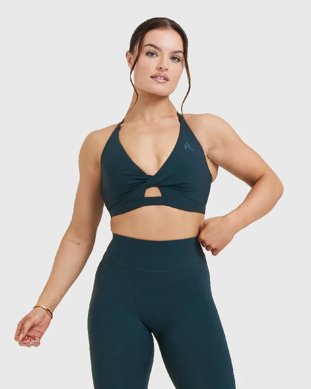 Sportswear tops for fitted-Unified Twist Sports Bra | Oil Blue