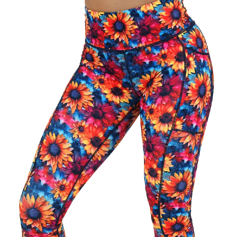 sports leggings for under textured soles-Watercolor Sunflowers Leggings