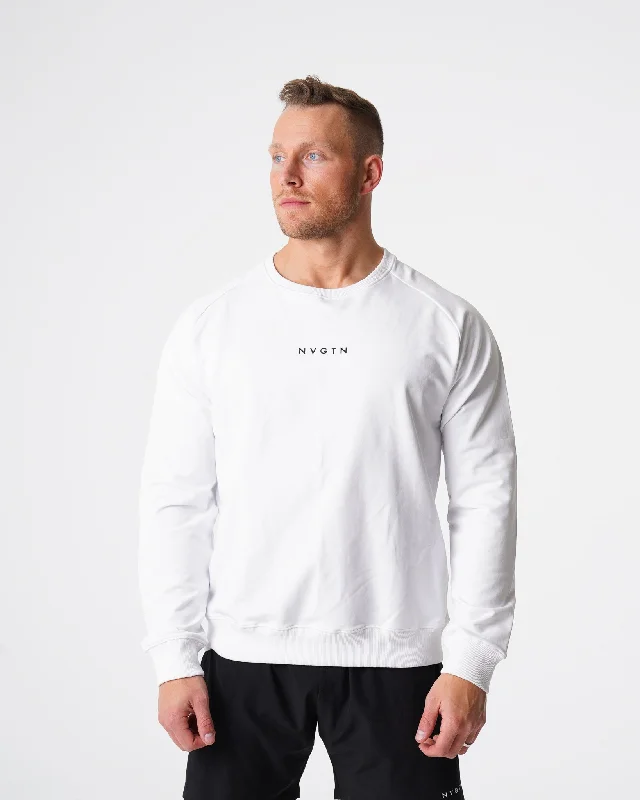 Sportswear tops for power-White Crew Neck Sweatshirt