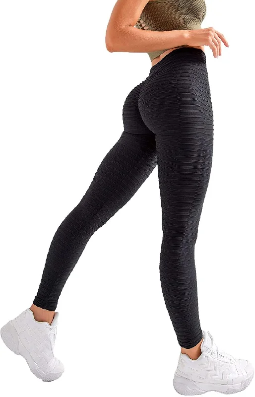 sports leggings for workout-Women's Butt Lift Yoga Pants High Waist Textured Leggings Sport Fitness