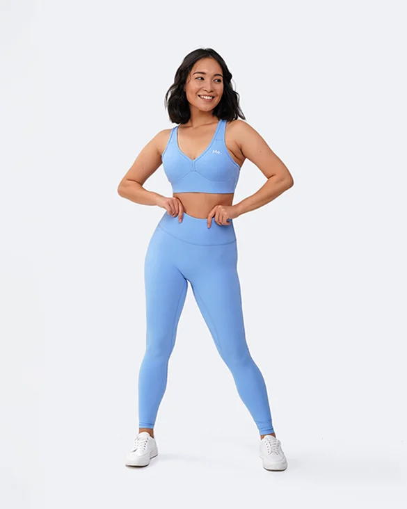 sports leggings bold colors-Bubble Blue High-Waisted Push-Up Leggings