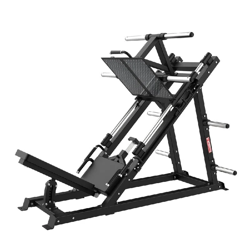 Leg Press Quick Gains-Excel Open Linear Bearing Leg Press - Muscle D Fitness - Plate Load Leg Machine - Weight Storage Pegs - Adjustable Seat